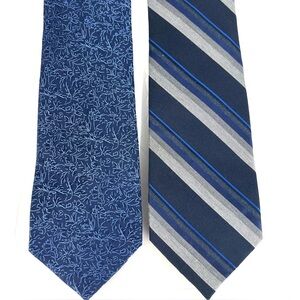 Calvin Klein Lot of 2 NWOT Men’s Ties Blue Plaid Blue Floral Professional Event